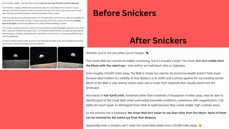 Ты не ChaGPT, когда голоден. Snickers выпустил «батончик» для нейросетей - 2